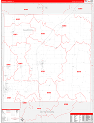 Marion County, IL Wall Map Zip Code Red Line Style 2024