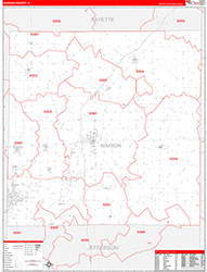 Marion County, IL Wall Map Zip Code Red Line Style 2026