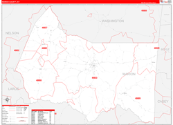 Marion County, KY Wall Map Zip Code Red Line Style 2024