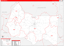 Marion County, KY Wall Map Zip Code Red Line Style 2026