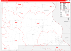 Marion County, MO Wall Map Zip Code Red Line Style 2024