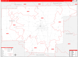 Marion County, OH Wall Map Zip Code Red Line Style 2024