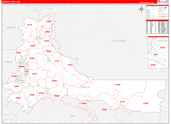 Marion County, OR Wall Map Zip Code Red Line Style 2024