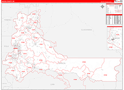 Marion County, OR Wall Map Zip Code Red Line Style 2026