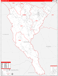 Marion County, SC Wall Map Zip Code Red Line Style 2026