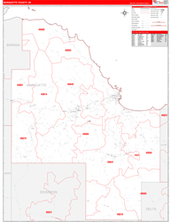 Marquette County, MI Wall Map Zip Code Red Line Style 2024