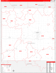 Marshall County, IA Wall Map Zip Code Red Line Style 2024