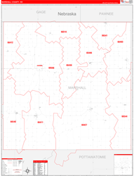 Marshall County, KS Wall Map Zip Code Red Line Style 2024