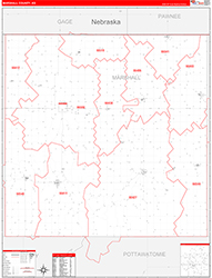 Marshall County, KS Wall Map Zip Code Red Line Style 2026