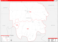 Marshall County, OK Wall Map Zip Code Red Line Style 2024