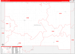 Marshall County, SD Wall Map Zip Code Red Line Style 2024