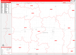 Martin County, MN Wall Map Zip Code Red Line Style 2024