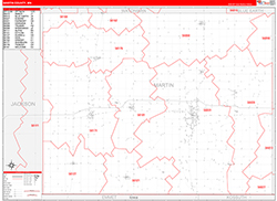 Martin County, MN Wall Map Zip Code Red Line Style 2026