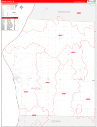 Mason County, MI Wall Map Zip Code Red Line Style 2024