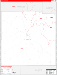 Mason County, TX Wall Map Zip Code Red Line Style 2024