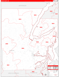 Mason County, WA Wall Map Zip Code Red Line Style 2024