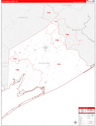 Matagorda County, TX Wall Map Zip Code Red Line Style 2024