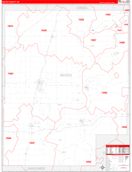 Mayes County, OK Wall Map Zip Code Red Line Style 2024