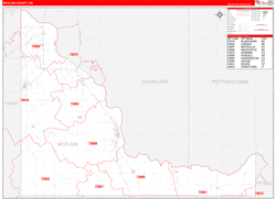 McClain County, OK Wall Map Zip Code Red Line Style 2024