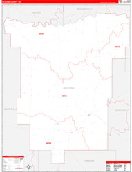 McCone County, MT Wall Map Zip Code Red Line Style 2024