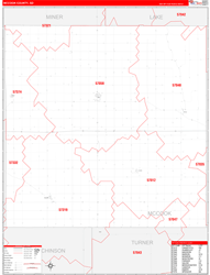 McCook County, SD Wall Map Zip Code Red Line Style 2024