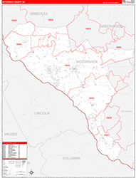 McCormick County, SC Wall Map Zip Code Red Line Style 2026