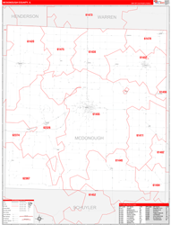 McDonough County, IL Wall Map Zip Code Red Line Style 2024