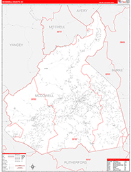 McDowell County, NC Wall Map Zip Code Red Line Style 2026