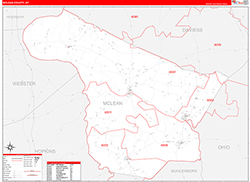 McLean County, KY Wall Map Zip Code Red Line Style 2026