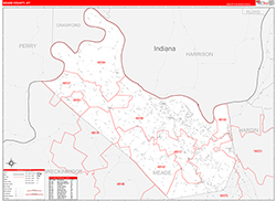 Meade County, KY Wall Map Zip Code Red Line Style 2026