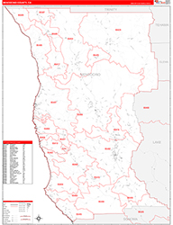 Mendocino County, CA Wall Map Zip Code Red Line Style 2026