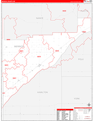 Merrick County, NE Wall Map Zip Code Red Line Style 2026