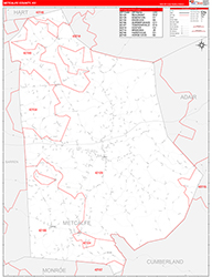 Metcalfe County, KY Wall Map Zip Code Red Line Style 2026