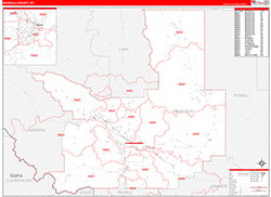 Missoula County, MT Wall Map Zip Code Red Line Style 2026