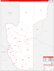 Mohave County, AZ Wall Map Zip Code Red Line Style 2024