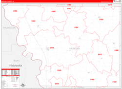 Monona County, IA Wall Map Zip Code Red Line Style 2024
