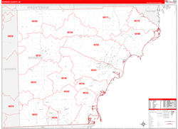 Monroe County, MI Wall Map Zip Code Red Line Style 2024