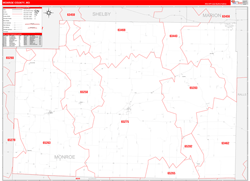 Monroe County, MO Wall Map Zip Code Red Line Style 2024