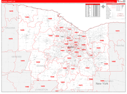 Monroe County, NY Wall Map Zip Code Red Line Style 2024