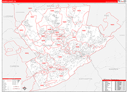 Monroe County, PA Wall Map Zip Code Red Line Style 2026