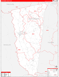 Montgomery County, GA Wall Map Zip Code Red Line Style 2026