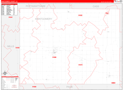 Montgomery County, IA Wall Map Zip Code Red Line Style 2024