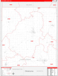 Montgomery County, KS Wall Map Zip Code Red Line Style 2024