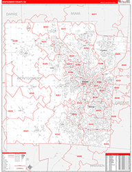 Montgomery County, OH Wall Map Zip Code Red Line Style 2026