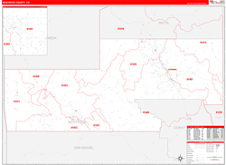Montrose County, CO Wall Map Zip Code Red Line Style 2024