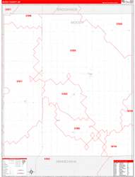 Moody County, SD Wall Map Zip Code Red Line Style 2024