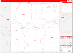 Morgan County, CO Wall Map Zip Code Red Line Style 2024
