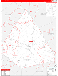 Morgan County, GA Wall Map Zip Code Red Line Style 2026