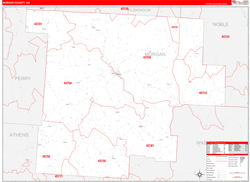 Morgan County, OH Wall Map Zip Code Red Line Style 2024