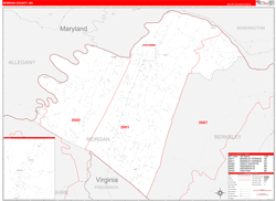 Morgan County, WV Wall Map Zip Code Red Line Style 2024